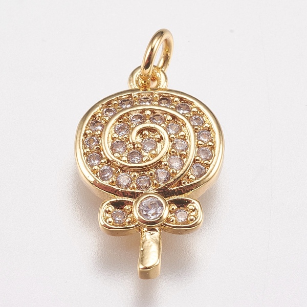 

PandaHall Brass Micro Pave Cubic Zirconia Charms, Lollipop, Golden, 15x10x2mm, Hole: 2mm Brass+Cubic Zirconia Candy Clear