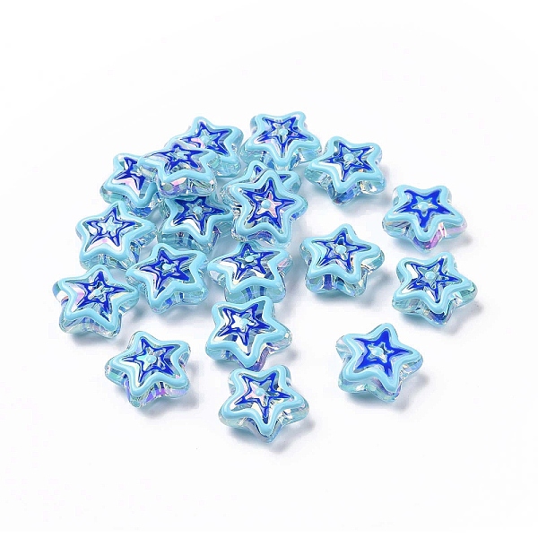 

PandaHall UV Plating Rainbow Iridescent Acrylic Beads, with Enamel, Star, Light Sky Blue, 19x20x9mm, Hole: 2mm Acrylic Star