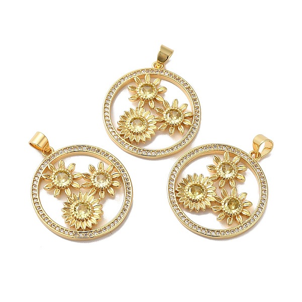 

PandaHall Rack Plating Brass Pave Cubic Zirconia Pendants, Lead Free & Cadmium Free, Real 18K Gold Plated, Long-Lasting Plated, Flat Round...