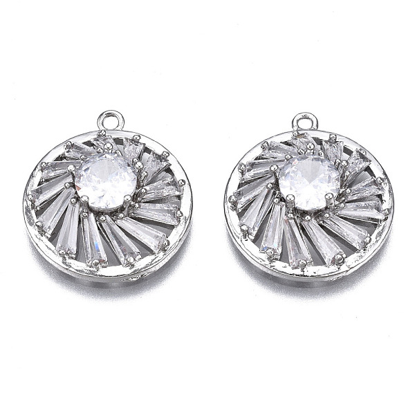 

PandaHall Brass Clear Cubic Zirconia Pendants, Flat Round with Sun, Platinum, 18.5x16.5x7mm, Hole: 1.2mm Brass+Cubic Zirconia Flat Round...