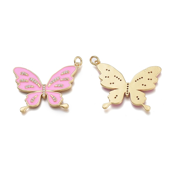 

PandaHall Brass Micro Pave Clear Cubic Zirconia Pendants, with Enamel and Jump Rings, Butterfly, Real 18K Gold Plated, Pearl Pink...