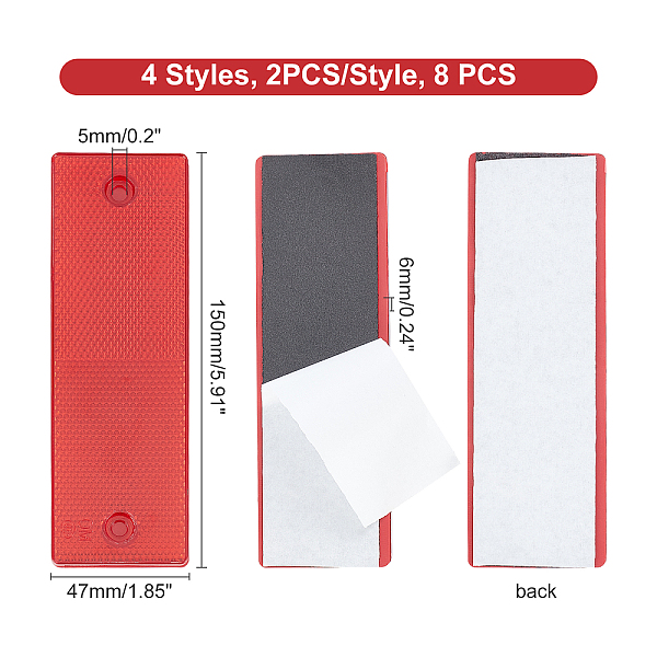 

PandaHall AHANDMAKER 8Pcs Plastic Adhesive Reflective Stickers for Cars, Rectangle, Mixed Color, 150x47x6mm, Hole: 5mm, 2pcs/style Plastic..., Multicolor