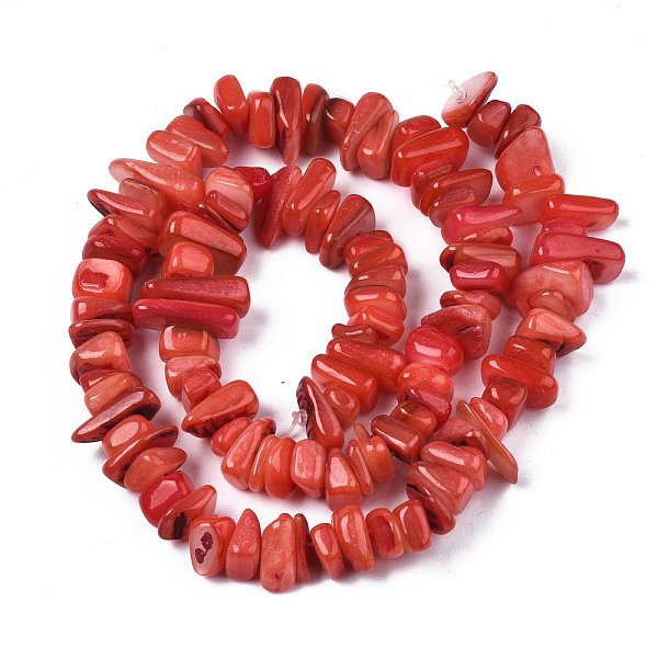 

PandaHall Natural Trochid Shell/Trochus Shell Beads Strands, Dyed, Chips, Tomato, 7~22x5~8x1~6.5mm, Hole: 1mm, about 96~111pcs/strand, 14.37..., Red