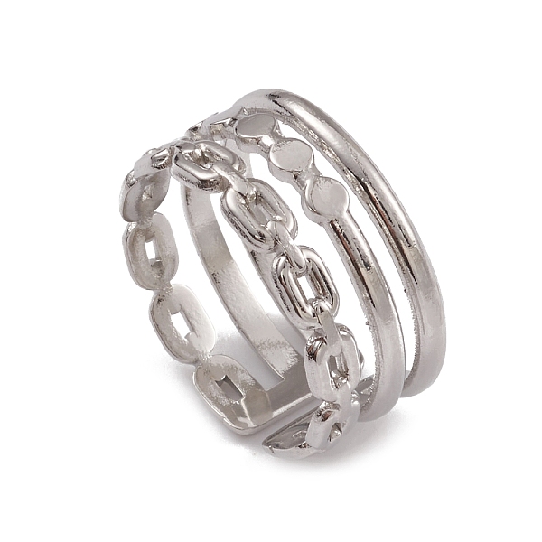 

PandaHall 304 Stainless Steel Triple Line Cuff Rings for Women, Stainless Steel Color, Inner Diameter: 17mm 304 Stainless Steel Oval