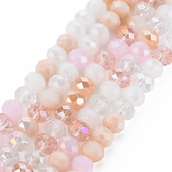 

PandaHall Electroplate Glass Beads Strands, AB Color Plated, Faceted, Rondelle, Pearl Pink, 7.5~8x6mm, Hole: 1.5mm, about 69~72pcs/strand...