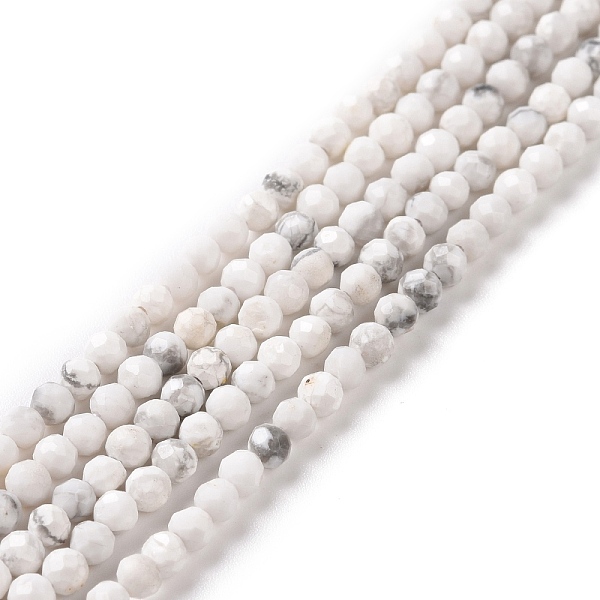 

PandaHall Natural Howlite Beads Strands, Faceted, Round, 2~2.5mm, Hole: 0.6mm, about 162pcs/strand, 15.35''(39cm) Howlite Round