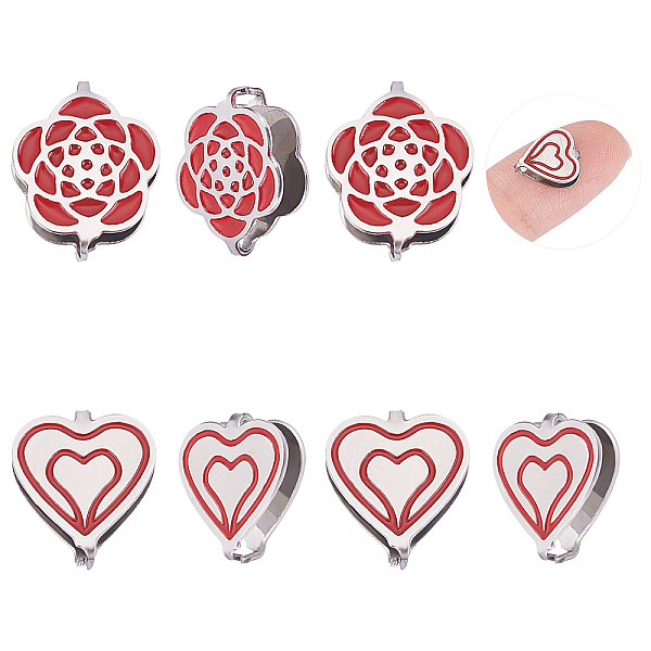 

PandaHall Unicraftale 8Pcs 2 Style 304 Stainless Steel Snap on Bails, with Enamel, Plum Blossom & Heart, Red, Stainless Steel Color...