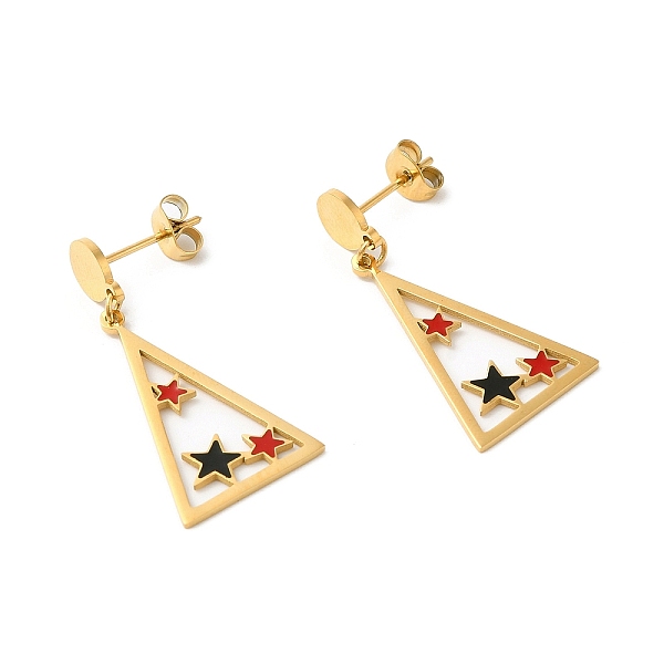 

PandaHall Enamel Triangle with Star Dangle Stud Earrings, Ion Plating(IP) 304 Stainless Steel Jewelry, Golden, 34x15mm 304 Stainless Steel...