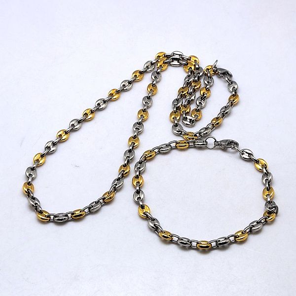 

PandaHall Fashionable 304 Stainless Steel Jewelry Sets, Necklaces and Bracelets, with Lobster Claw Clasps, Golden & Stainless Steel Color...