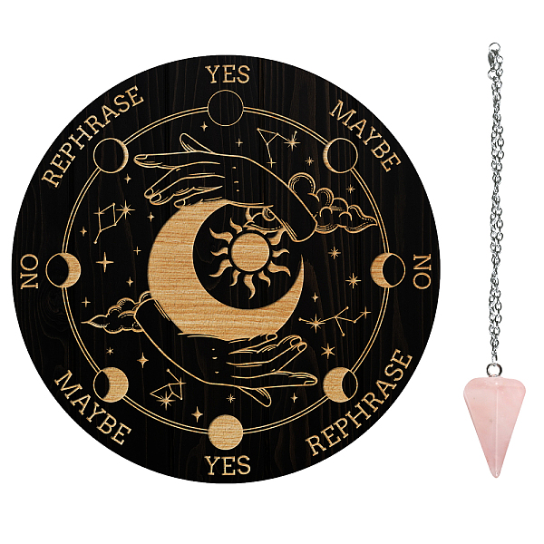 

PandaHall AHANDMAKER 7.8" Witch Pendulum Board, Wooden Dowsing Planchette with Rose Quartz Crystal Dowsing Pendulums Witchcraft Divination..., Multicolor