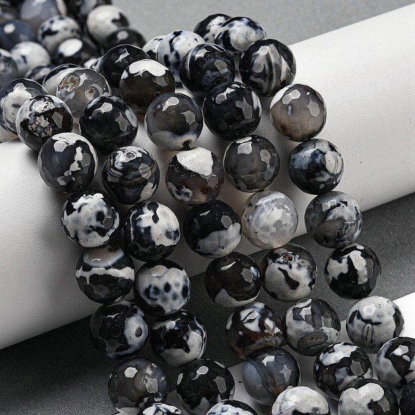 Brins de perles d'agate craquelée de feu naturel à facettes