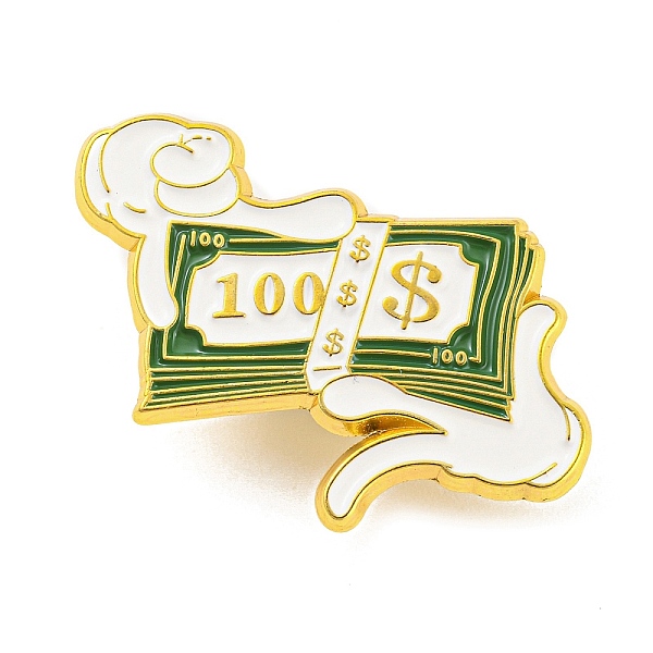 PandaHall Hands & Dollar Enamel Pins, Golden Alloy Badge for Backpack Clothes, Green, 24.5x33x1mm Alloy+Enamel Others Green