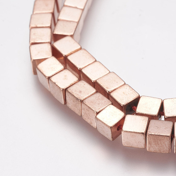 

PandaHall Non-Magnetic Synthetic Hematite Bead Strands, Cube, Rose Gold Plated, 4x4x4mm, Hole: 1mm, about 94pcs/strand, 15.7 inch(40cm)...