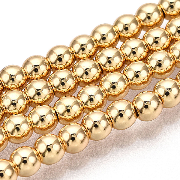 

PandaHall Electroplate Non-magnetic Synthetic Hematite Bead Strands, Round, Light Gold Plated, 4mm, Hole: 1mm, about 92~95pcs/strand, 15.7...