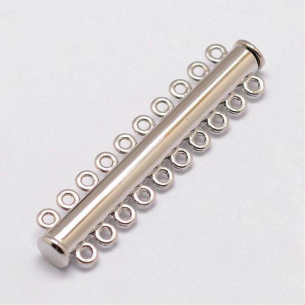 

PandaHall Alloy Magnetic Slide Lock Clasps, 10-Strand, 20-Hole, Tube, Platinum, 56x13.5x7mm, Hole: 2mm Alloy