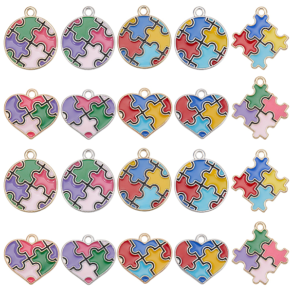 

PandaHall 40Pcs 10 Style Alloy Enamel Pendants, Heart &Flat Round with Autism Puzzle Pattern Charm, Mixed Color, 19~25x20~22.5x1~1.5mm..., Multicolor