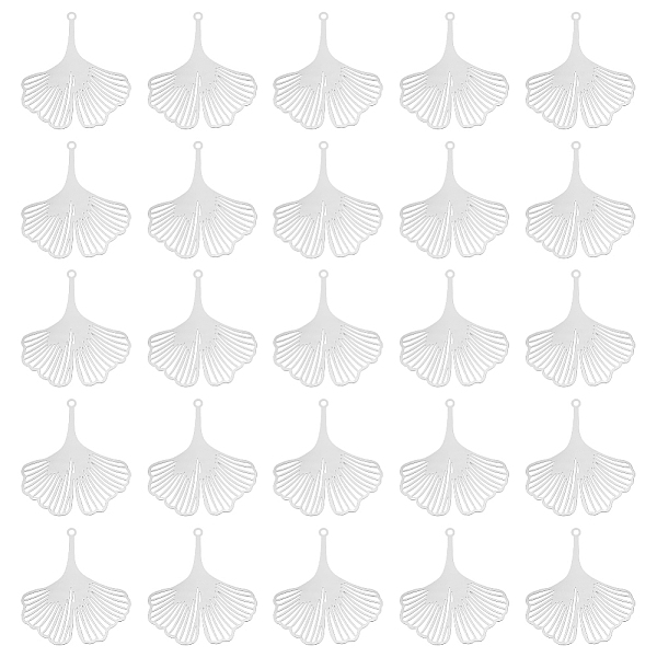 

PandaHall Unicraftale 50Pcs 201 Stainless Steel Filigree Pendants, Etched Metal Embellishments, Ginkgo Leaf Charm, Stainless Steel Color...