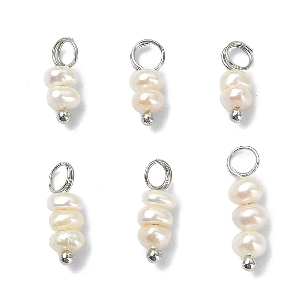 

PandaHall 6Pcs 2 Styles Natural Cultured Freshwater Pearl Pendants, Potato Charms, with Platinum Plated Brass Finddings, White...