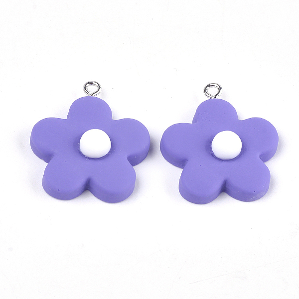

PandaHall Resin Pendants, with Platinum Plated Iron Findings, Flower, Slate Blue, 23~24x20~22x9~10mm, Hole: 2mm Iron+Resin Flower