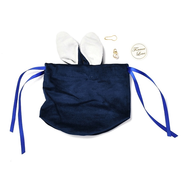 

PandaHall Flannelette Craft Ribbon Drawstring Bag, Rabbit Ear with Acrylic Beads, for Easter Party Candy Wrapping, Midnight Blue, 19x15cm...