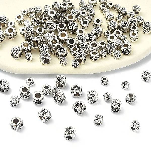 

PandaHall Tibetan Style Alloy Beads, Cadmium Free & Lead Free, Cube with Flower Pattern, Antique Silver, 4x4x4mm, Hole: 1.8mm Alloy Cube