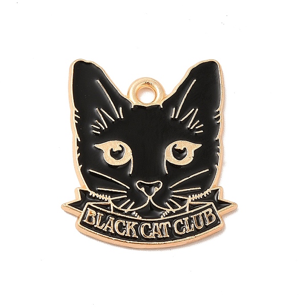 

PandaHall Alloy Enamel Pendants, Light Gold, Cat with Word Black Cat Club Charm, Black, 24x21x1.5mm, Hole: 2mm Alloy+Enamel Cat Shape Black