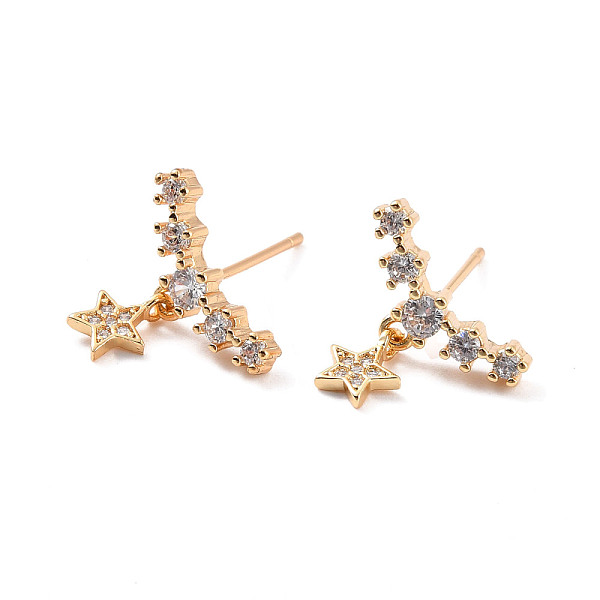 

PandaHall Clear Cubic Zirconia Curved Bar with Star Stud Earrings, Brass Drop Earrings for Women, Cadmium Free & Lead Free, Real 18K Gold...