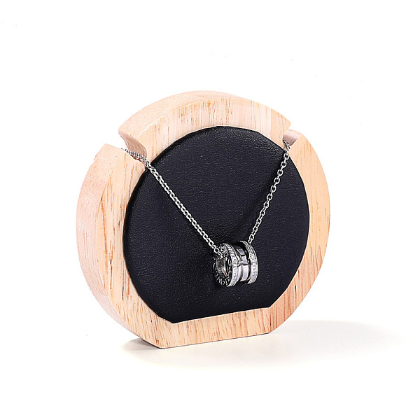 

PandaHall Round Wood Covered with PU Leather One Necklace Display Stands, Jewelry Display Holder for Necklace Storage, Black, 9x2x8.5cm Wood