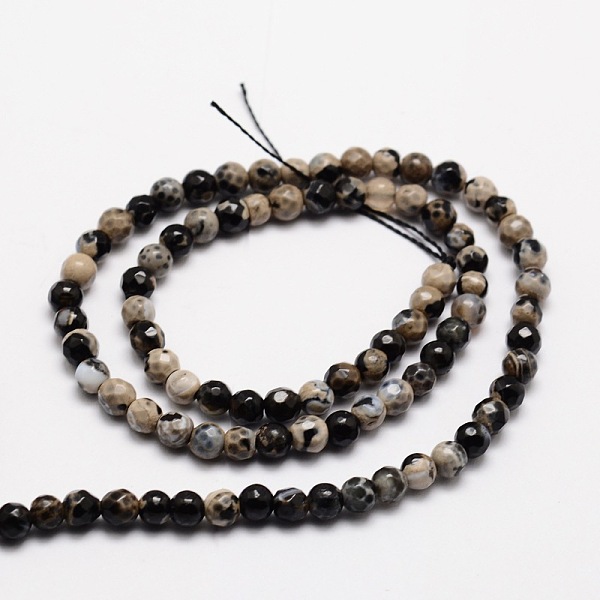 Faceted Natural Agate Round Beads Strands
