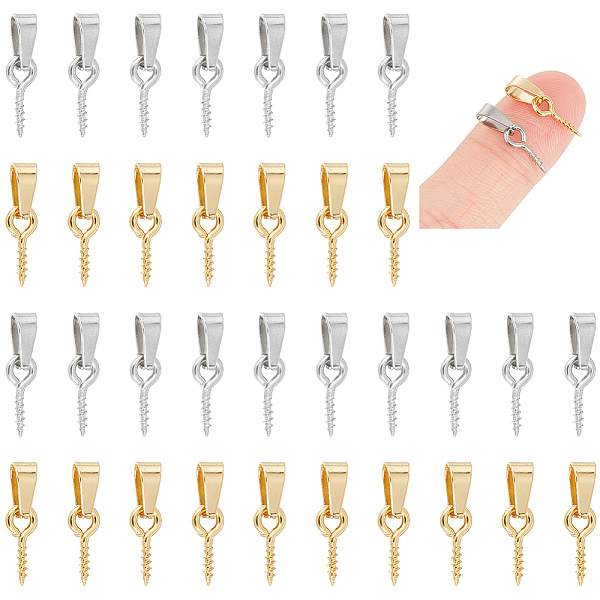 

PandaHall Unicraftale 60Pcs 2 Colors 304 Stainless Steel Screw Eye Peg Bails, Golden & Stainless Steel Color, 16mm, Hole: 6x3mm, Pin: 1.3mm...