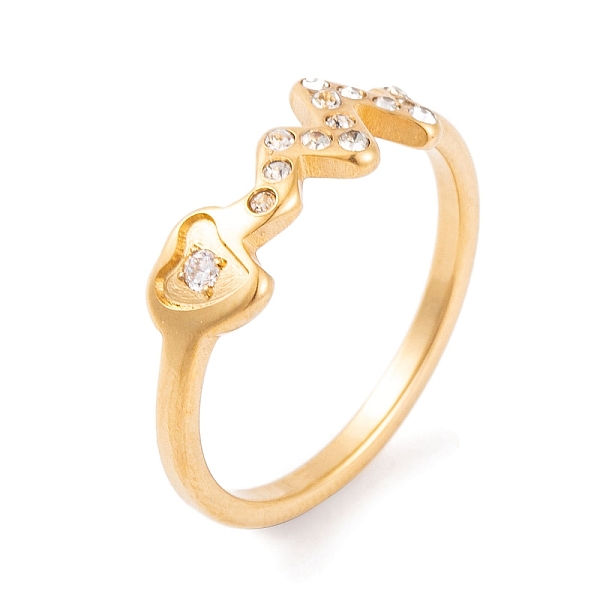 

PandaHall 304 Stainless Steel with Rhinestone Heartbeat Finger Ring for Women, Golden, 6.5mm, US Size 6~9(16.5~18.9mm) Stainless..., Clear
