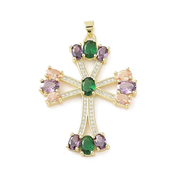 

PandaHall Real 18K Gold Plated Brass Micro Pave Cubic Zirconia Pendants, with Glass, Cross, Colorful, 47x35.5x4mm, Hole: 3.5x4.4mm...