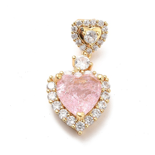 

PandaHall Brass Micro Pave Clear Cubic Zirconia Pendants, with Faceted Glass, Heart, Real 18K Gold Plated, Pink, 29mm, Hole: 5x4mm...