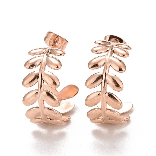 

PandaHall Ion Plating(IP) 304 Stainless Steel Stud Earrings for Women, Leaf, Rose Gold, 20x23x10mm, Pin: 0.7mm 304 Stainless Steel Leaf