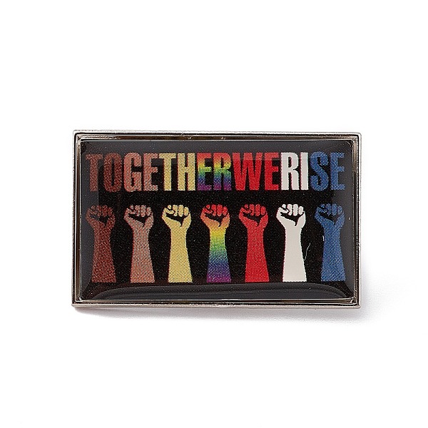 

PandaHall Rectangle with Fist Enamel Pin, Platinum Brass Word Together We Rise Brooch for Backpack Clothes, Colorful, 19x31x3mm, Pin: 1.3mm...., Black