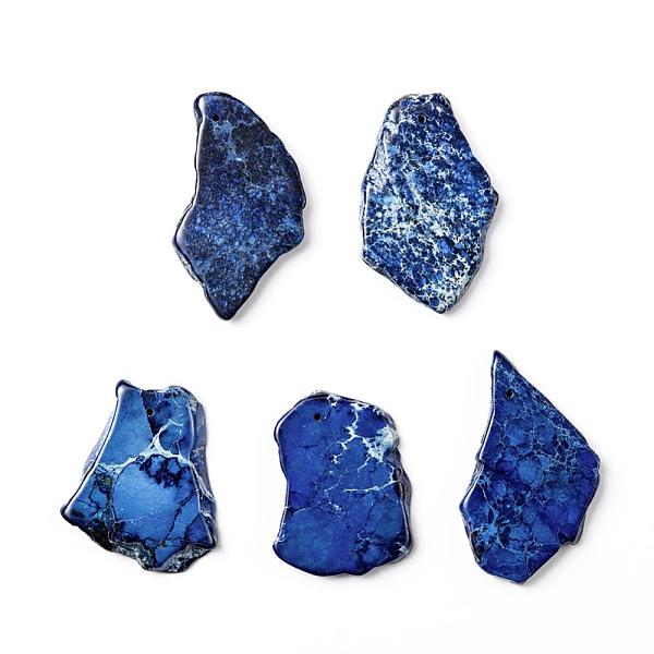 

PandaHall Natural Regalite/Imperial Jasper/Sea Sediment Jasper Pendants, Nuggets, Dyed, Blue, 34~52x20~33x5~5.5mm, Hole: 1.2mm Imperial...
