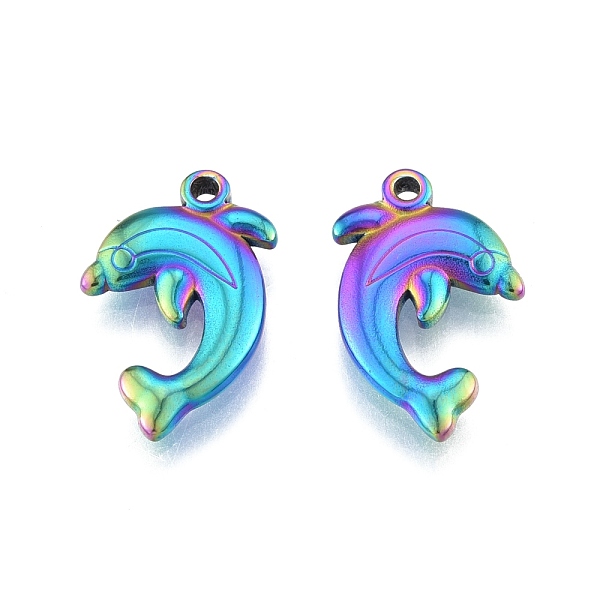 

PandaHall Ion Plating(IP) 304 Stainless Steel Pendant, Dolphin Charms, Rainbow Color, 22.5x14x3mm, Hole: 1.6mm 304 Stainless Steel Dolphin