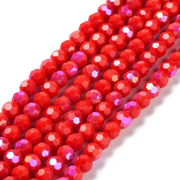 

PandaHall Opaque Glass Beads Strands, Faceted, Round, Red, 6x5.5mm, Hole: 0.9mm, about 94~97pcs/strand, 21.06~21.18''(53.5~53.8cm) Glass...