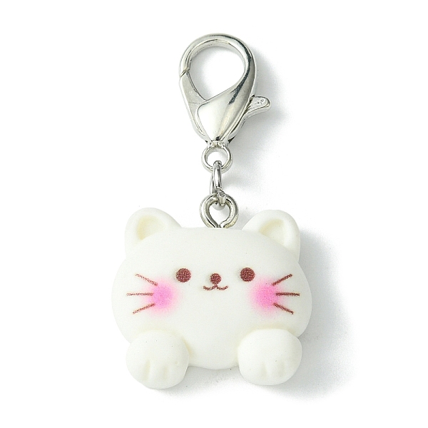 

PandaHall Resin Pendant Decorations, with Zinc Alloy Lobster Claw Clasps, Cat Shape, 37mm Resin Cat Shape White