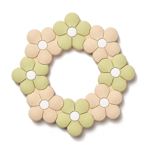 

PandaHall Flower Silicone Focal Beads, Silicone Teething Beads, Light Yellow, 90x90x9mm, Inner Diameter: 41mm Silicone Flower