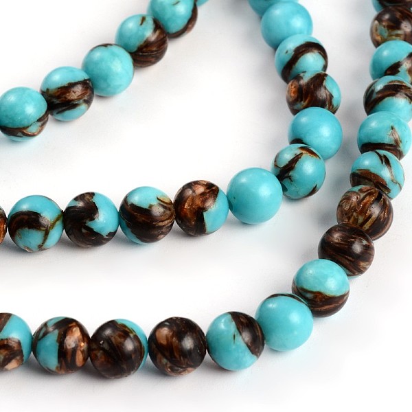 

PandaHall Assembled Bronzites and Synthetic Turquoise Beads Strands, Round, 8mm, Hole: 1mm, about 49pcs/strand, 15.3 inch Synthetic...