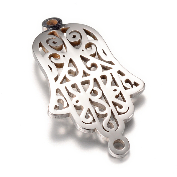 

PandaHall 201 Stainless Steel Links connectors, Hamsa Hand/Hand of Fatima/Hand of Miriam, Stainless Steel Color, 27x14.5x1mm, Hole: 1mm 201...