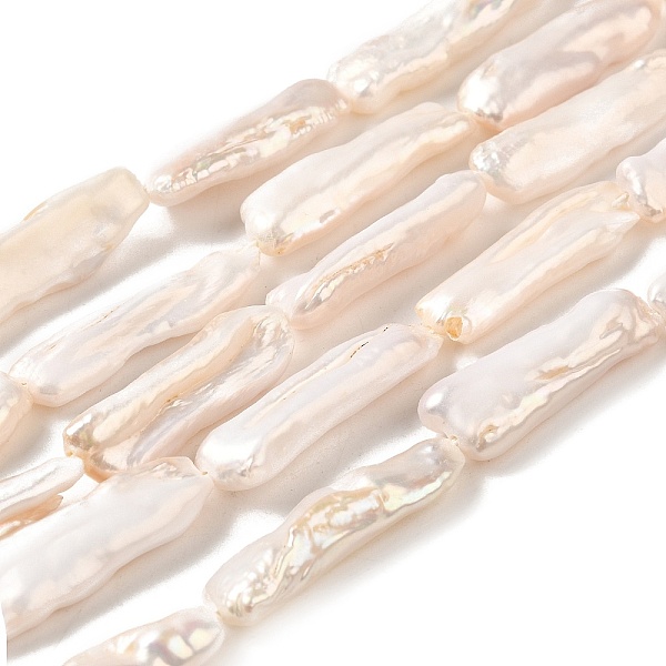 

PandaHall Natural Baroque Pearl Keshi Pearl Beads Strands, Cultured Freshwater Pearl, Grade A+, Rectangle, Old Lace, 23~28x6.5~8x4~6mm, Hole...