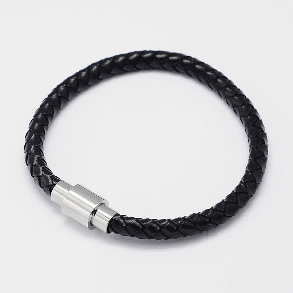 

PandaHall Braided Leather Cord Bracelets, with 304 Stainless Steel Magnetic Clasps, Black, 200x6mm Leather Black