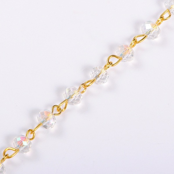 

PandaHall Handmade Rondelle Glass Beads Chains for Necklaces Bracelets Making, with Golden Iron Eye Pin, Unwelded, Clear, 39.3 inch...