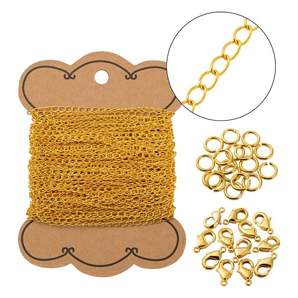 

PandaHall DIY Brass Twisted Chains Necklace Making Kits, Including Lobster Claw Clasps and Jump Rings, Golden, Links: 4x3x0.45mm, 10m Brass