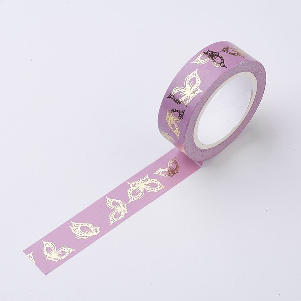 

PandaHall DIY Scrapbook Decorative Paper Tapes, Adhesive Tapes, Butterfly, Plum, 15mm Paper Purple