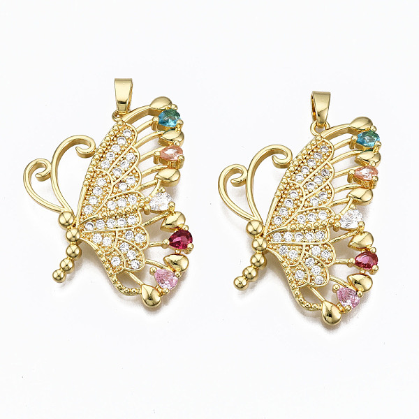 

PandaHall Brass Micro Pave Cubic Zirconia Pendants, Nickel free, Butterfly, Real 16K Gold Plated, 35x26x5mm, Hole: 3x5mm Brass+Cubic...