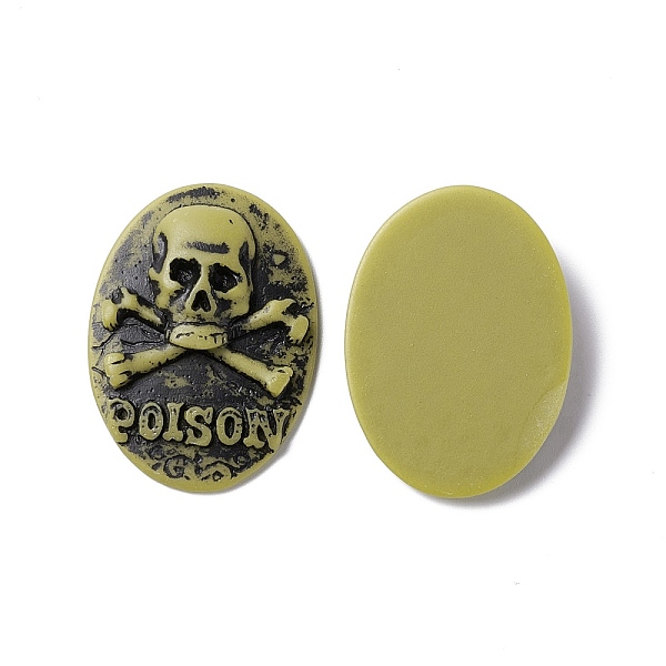 

PandaHall Halloween Cameos Opaque Resin Cabochons, Oval, Gold, Skull Pattern, 41x30x7mm Resin Skull Gold