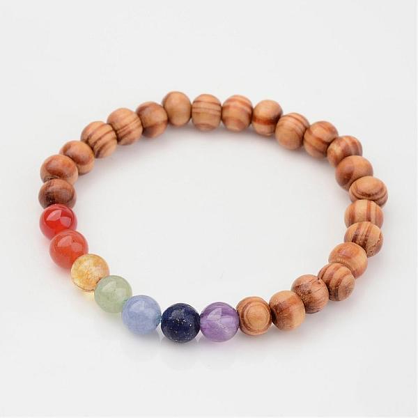 

PandaHall Wood Beaded Kids Stretch Bracelets, with Natural Gemstone Beads, BurlyWood, 45mm Wood Orange